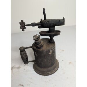Vintage Antique Primitive Brass Metal Blow Torch Wood Handle Hand Tool